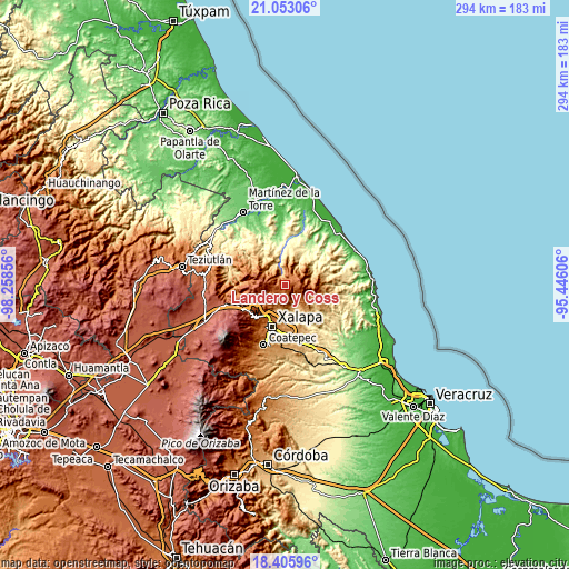 Topographic map of Landero y Coss