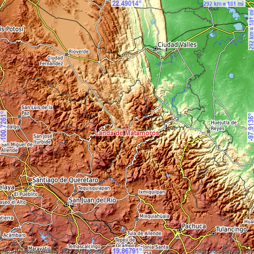 Topographic map of Landa de Matamoros