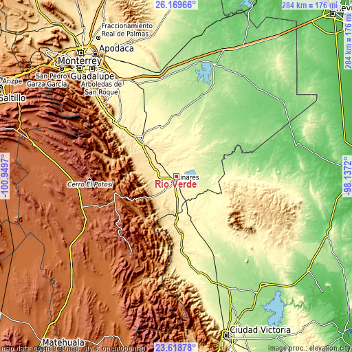 Topographic map of Río Verde