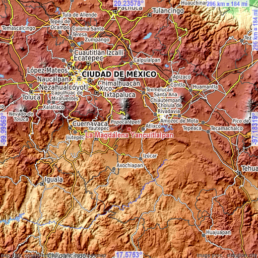 Topographic map of La Magdalena Yancuitlalpan