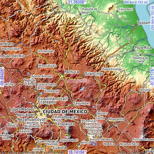 Topographic map of La Lagunilla