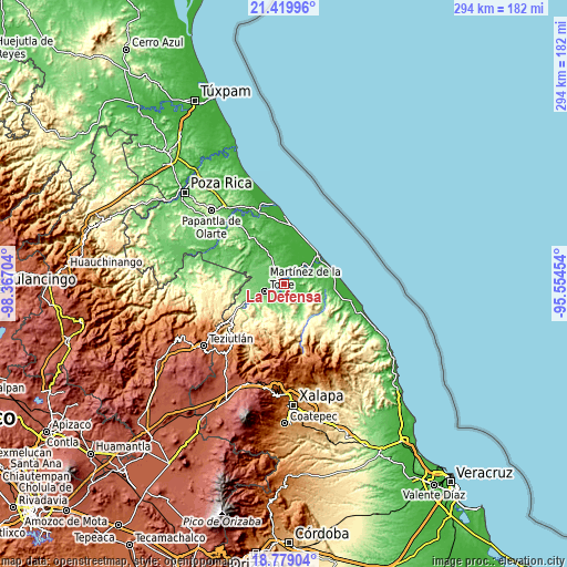Topographic map of La Defensa