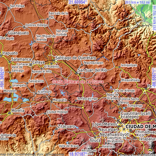 Topographic map of Santa Bárbara de La Cueva