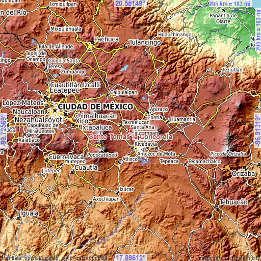 Topographic map of Santo Tomás la Concordia