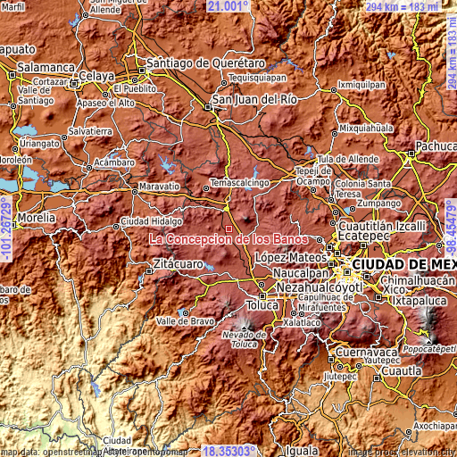 Topographic map of La Concepción de los Baños