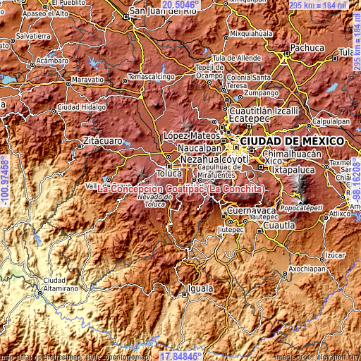 Topographic map of La Concepción Coatipac (La Conchita)