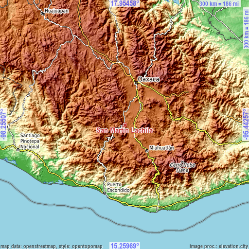 Topographic map of San Martín Lachila