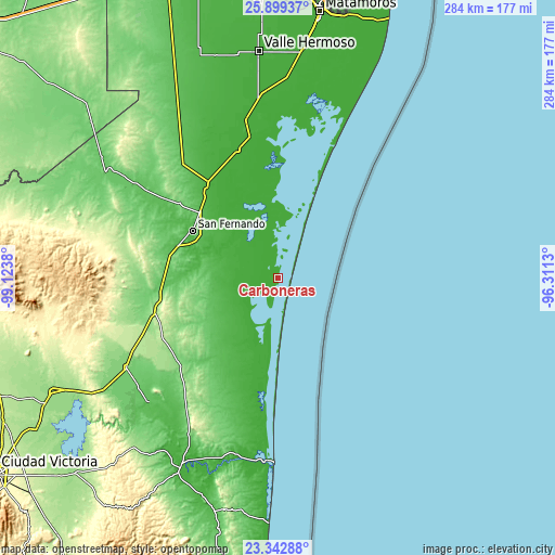 Topographic map of Carboneras