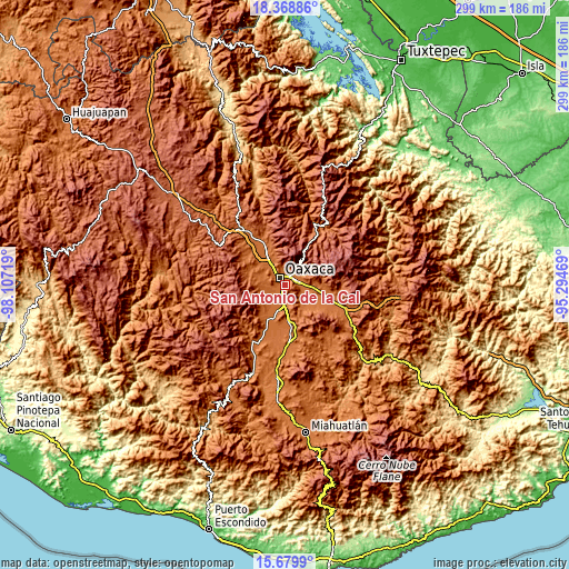 Topographic map of San Antonio de la Cal