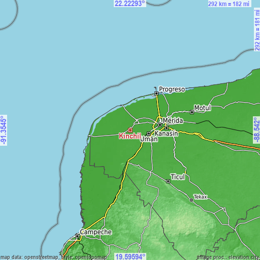 Topographic map of Kinchil