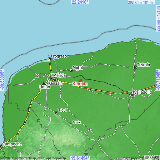 Topographic map of Kimbila