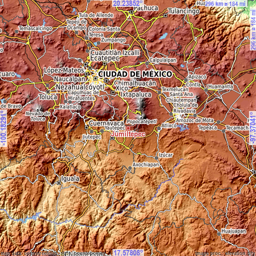 Topographic map of Jumiltepec