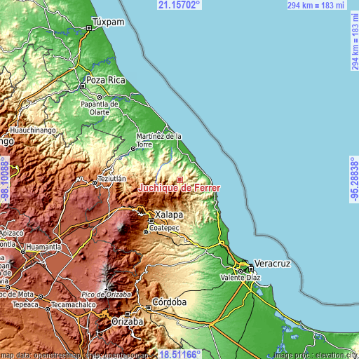 Topographic map of Juchique de Ferrer