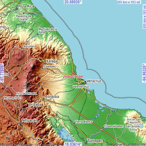 Topographic map of José Cardel