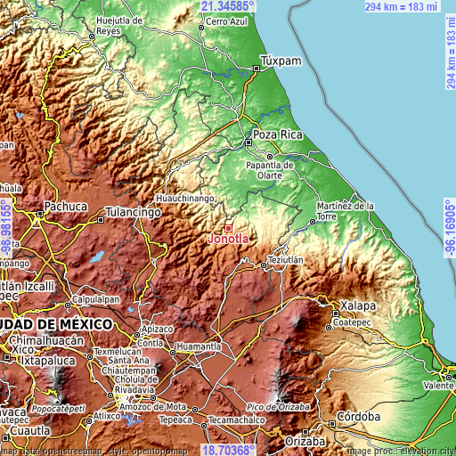 Topographic map of Jonotla