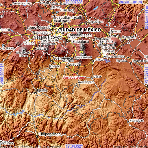 Topographic map of Jonacatepec