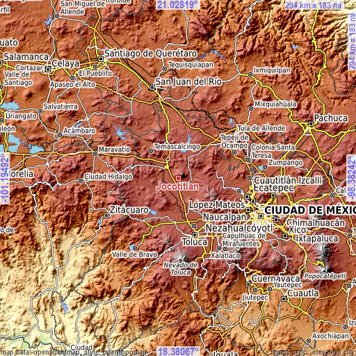 Topographic map of Jocotitlán