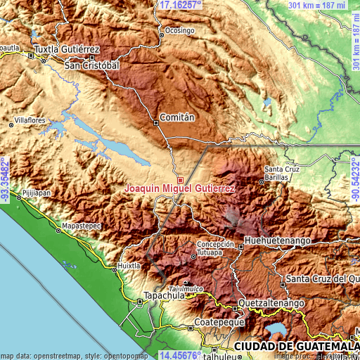 Topographic map of Joaquín Miguel Gutiérrez