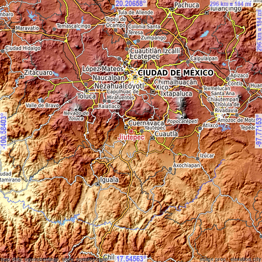 Topographic map of Jiutepec
