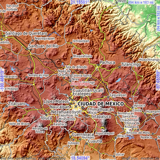 Topographic map of Jilotzingo