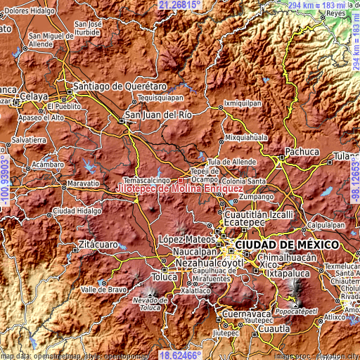 Topographic map of Jilotepec de Molina Enríquez