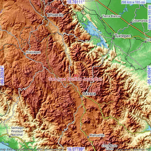 Topographic map of San Juan Bautista Jayacatlán