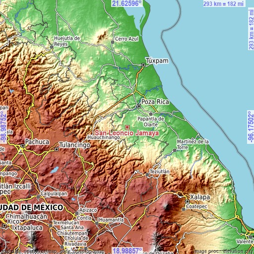 Topographic map of San Leoncio Jamaya