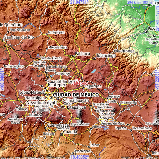 Topographic map of Jaltepec