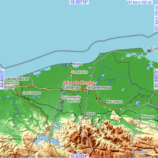 Topographic map of Jalpa de Méndez