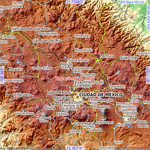 Topographic map of Ex-hacienda de Xalpa