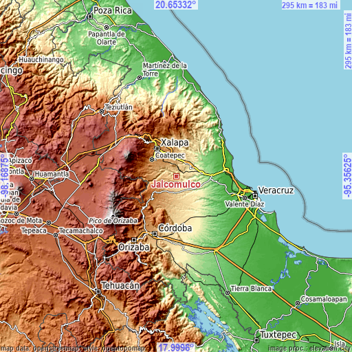 Topographic map of Jalcomulco