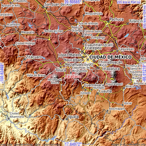 Topographic map of Xalatlaco