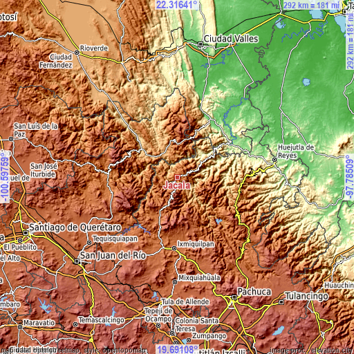 Topographic map of Jacala