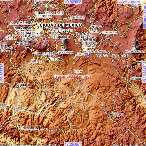 Topographic map of Izúcar de Matamoros