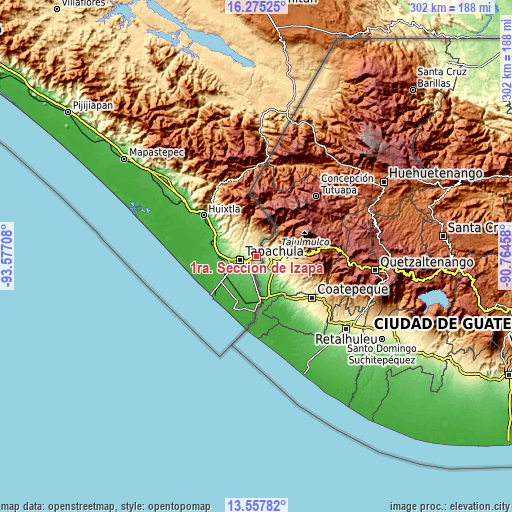 Topographic map of 1ra. Sección de Izapa