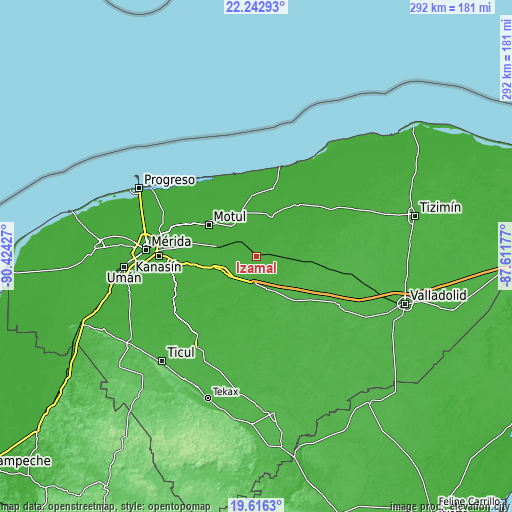 Topographic map of Izamal