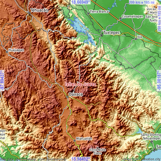 Topographic map of Ixtlán de Juárez