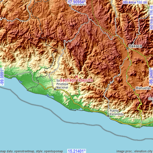 Topographic map of Santiago Ixtayutla