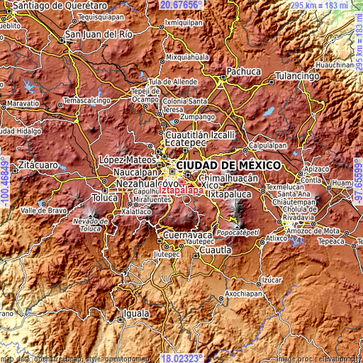 Topographic map of Iztapalapa