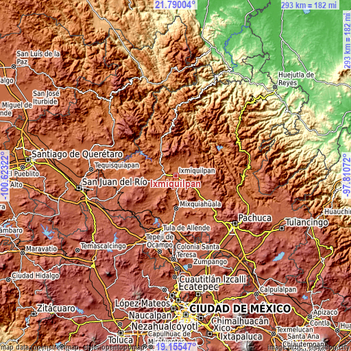 Topographic map of Ixmiquilpan