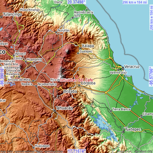 Topographic map of Ixhuatlán del Café