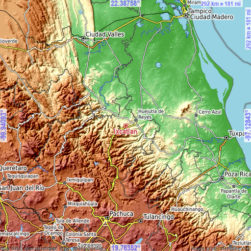 Topographic map of Ixcatlán