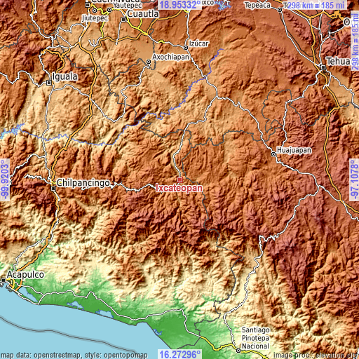Topographic map of Ixcateopan
