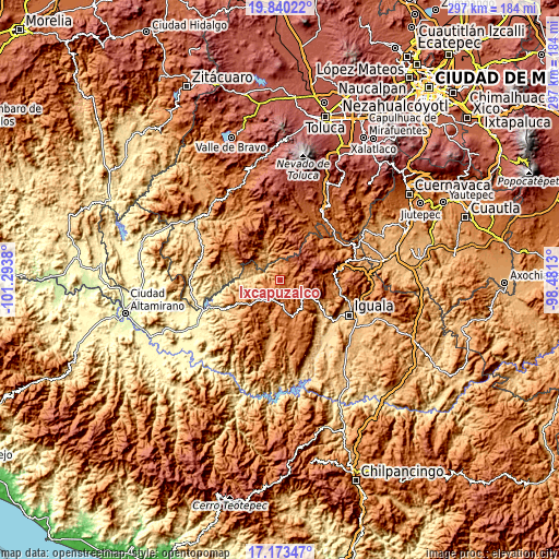 Topographic map of Ixcapuzalco