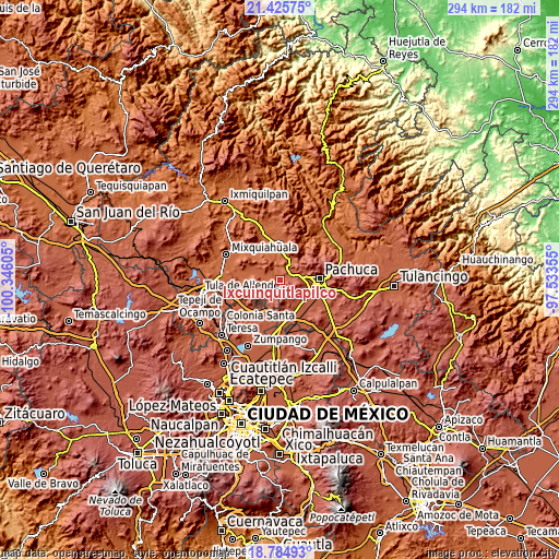 Topographic map of Ixcuinquitlapilco