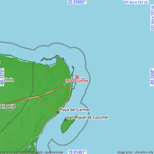 Topographic map of Isla Mujeres