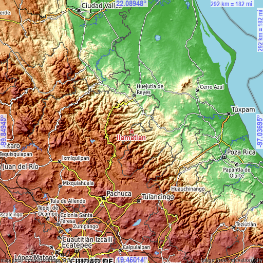 Topographic map of Ilamatlán