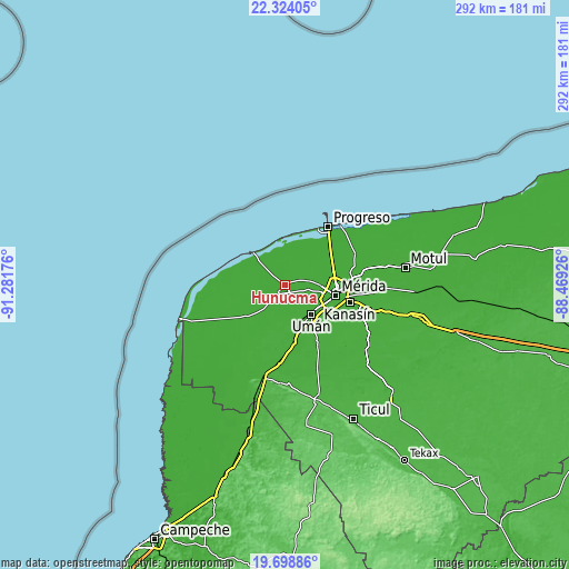 Topographic map of Hunucmá