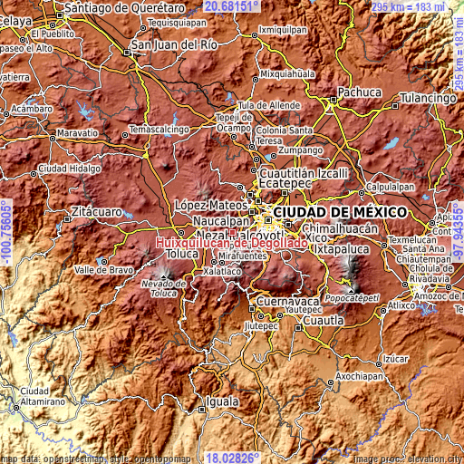 Topographic map of Huixquilucan de Degollado