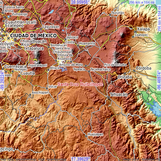 Topographic map of Santa Cruz Huitziltepec